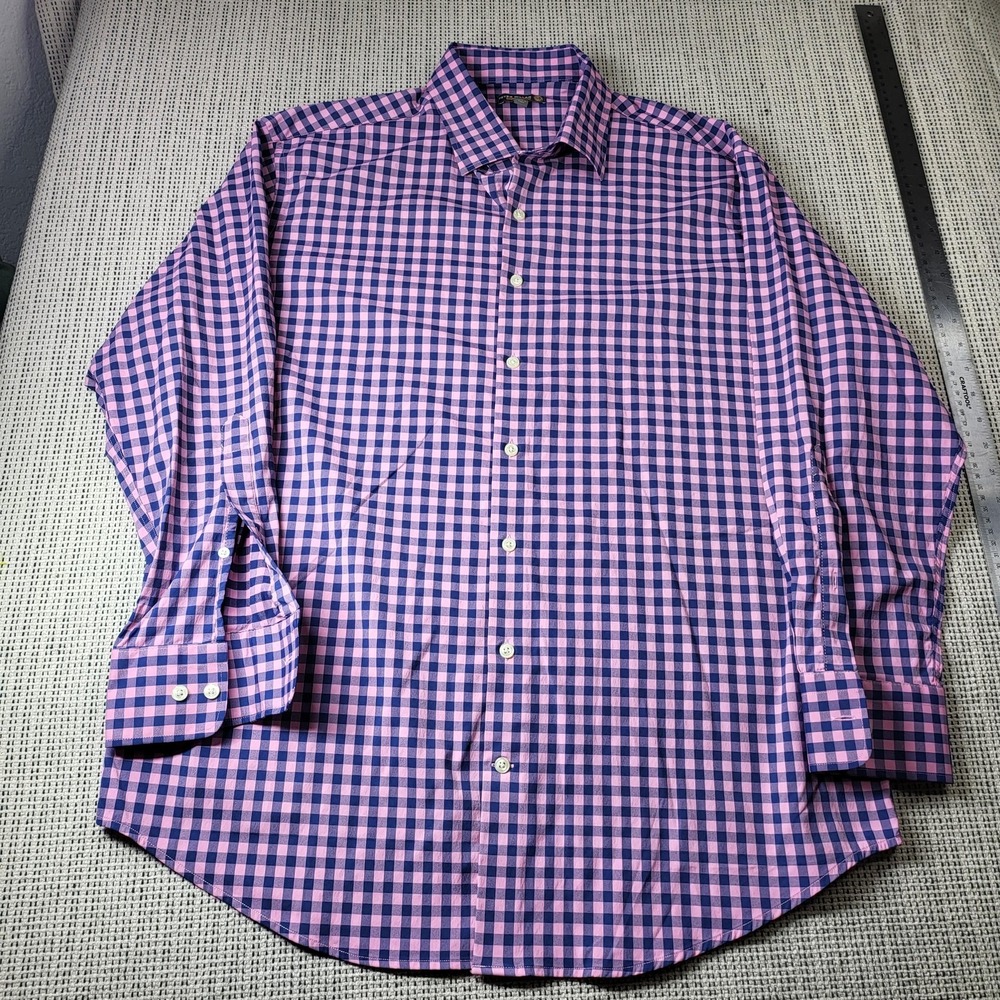 Peter Millar Summer Comfort Shirt Mens XL Pink Check Long Sleeve Button Front